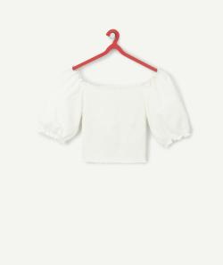 T-shirt fille blanc col bardot - XS