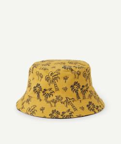 Bob garçon réversible en coton bleu marine et ocre imprimé palmier - 2-3 A