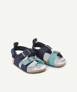 Chaussons bébé style sandales bleu marine avec semelle imprimée - 6-12 M