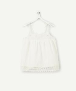 Top à bretelles fille en coton blanc avec broderies - 4 A