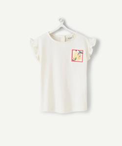 T-shirt anti-uv bébé fille en coton bio écru avec broderie et volants - 12 M