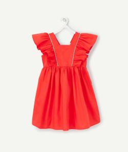 Robe habillée fille en coton rouge avec fronces - 10 A