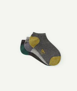 Lot de 3 paires de socquettes grises avec extremités colorées - 27-30