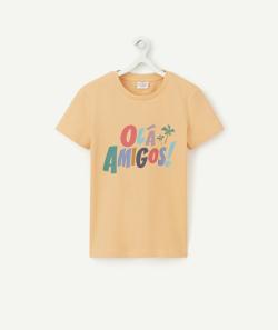 T-shirt garçon en coton bio orange avec message coloré - 5 A
