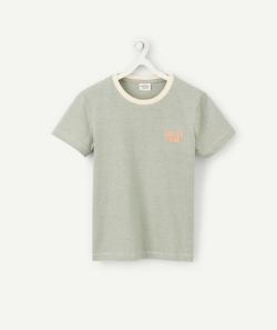 T-shirt garçon en coton bio vert avec message brodé - 14 A