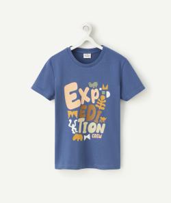 T-shirt garçon en coton bio bleu avec message coloré - 10 A