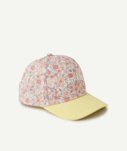 Casquette bébé fille en coton jaune et fleurie avec message - 3-6 M