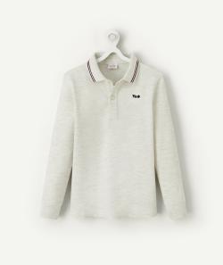 Polo garçon en coton écru chiné avec motif tao brodé - 12 A
