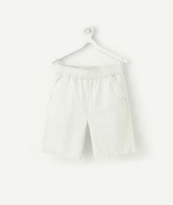 Bermuda droit garçon en fibres recyclées rayé vert et blanc - 6 A