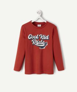 T-shirt garçon rouge en coton bio avec message et skate - 4 A