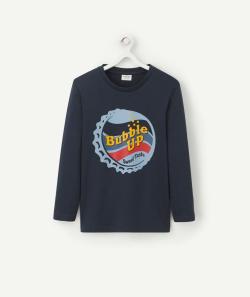 T-shirt garçon en coton bio bleu marine avec animation - 10 A