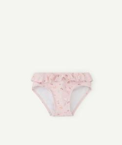 Culotte de bain à volants rose avec imprimé fleuri en polyester recyclé - 86-92