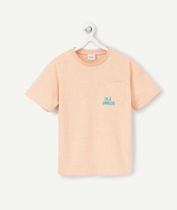 T-shirt garçon orange chiné avec message brodé et poche - 3 A