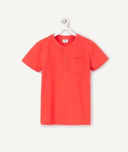 T-shirt garçon en coton rouge avec col mao boutonné - 6 A