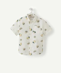 Chemise garçon blanche en coton less water imprimé citron - 14 A