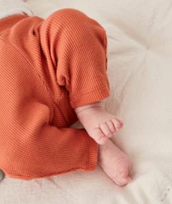 Legging bébé en coton biologique nid d'abeille marron orangé - 3 M