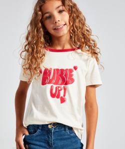 T-shirt fille coton bio ecru avec message bubble en relief - 2-3 A