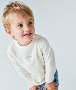 T-shirt bébé garçon écru en coton bio avec message bleu - 3 M
