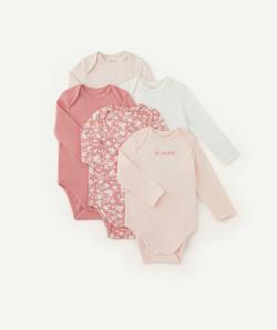 Lot de 5 bodies bébé fille en coton biologique rose - 9 M