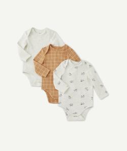 Lot de 3 bodies bébé garçon en coton bio imprimés et uni - 12 M