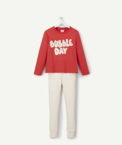 Pyjama fille en fibres recyclées rouge et écru bubble day - 6 A
