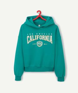 Sweat fille en fibres recyclées vert avec message california - M