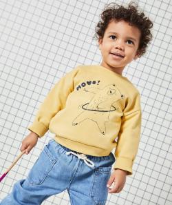 Sweat bébé garçon en fibres recyclées jaune motif ours - 6 M