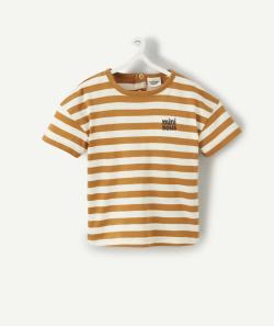 T-shirt bébé garçon en coton bio rayé ocre et écru - 9 M