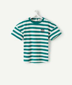 T-shirt bébé garçon en coton bio rayé vert et écru - 36 M