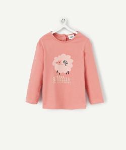 T-shirt à manches lingues bébé fille en coton bio rose motif mouton - 6 M