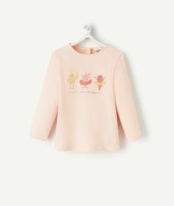 T-shirt bébé fille en coton bio rose motifs animaux dansants - 6 M