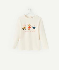 T-shirt bébé fille en coton bio écru motifs animaux dansants - 6 M