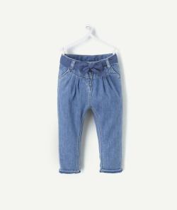 Pantalon relax bébé fille en denim low impact avec ceinture - 36 M