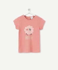 T-shirt à manches courtes bébé fille en coton bio rose motif mouton - 9 M