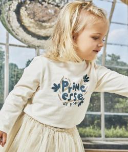T-shirt bébé fille en coton bio écru avec message bleu - 12 M