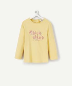 T-shirt bébé fille en coton bio jaune avec message rose - 18 M