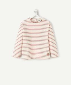 T-shirt bébé fille en coton bio marinière rose avec coeur brodé - 3 M