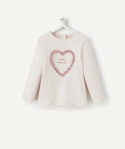 T-shirt manches longues en coton bio bééb fille cœur en relief - 24 M