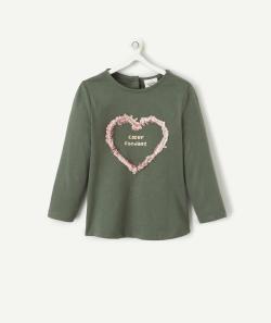 T-shirt bébé fille en coton bio vert avec coeur en relief et message - 12 M