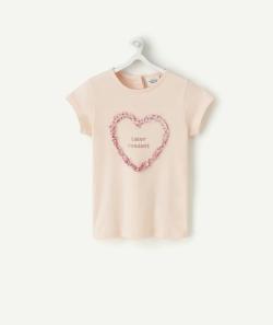 T-shirt bébé fille en coton bio rose pâle avec coeur - 24 M