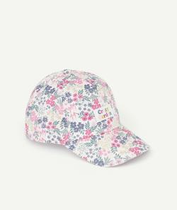 Casquette fille en coton et imprimée fleurie avec patch - 4-6 A