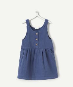Robe à bretelles bébé fille en gaze de coton bleu marine - 18 M