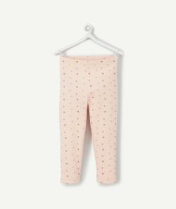 Legging côtelé bébé fille rose en coton bio avec imprimé coeurs - 1 M