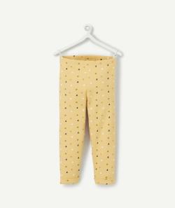 Legging côtelé fille en coton bio jaune imprimé coeurs - 24 M