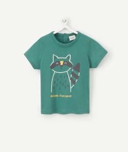 T-shirt bébé garçon en coton bio vert avec raton laveur - 6 M