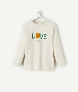 T-shirt bébé garçon en coton bio gris chiné avec chat - 1 M