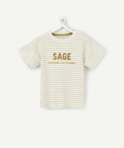 T-shirt bébé garçon en coton bio à rayures avec message - 36 M