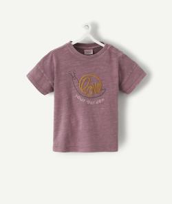T-shirt bébé garçon en coton bio mauve avec escargot - 3 M