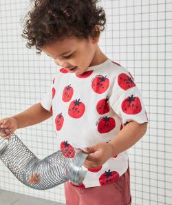 T-shirt bébé garçon en coton bio écru imprimé tomates - 6 M