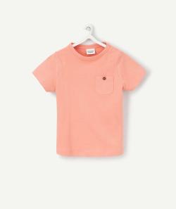 T-shirt bébé garçon corail en coton bio avec poche - 6 M